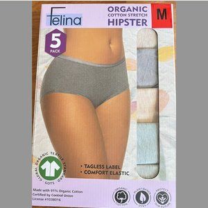 NWT Felina Woman 5 Pack Hipster Organic Cotton Underwear Panties Multi-color